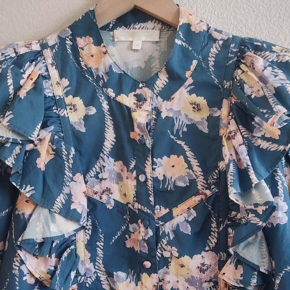 LoveShackFancy Shirt Womens Small Ruffle Floral Button Down Romantic Top Blouse - Picture 3 of 9